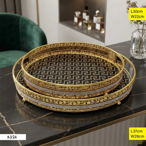 ENSEMBLE-DE-PLATEAUX-DECORATIFS-ROND-MIROIR-ET-METAL-DORE